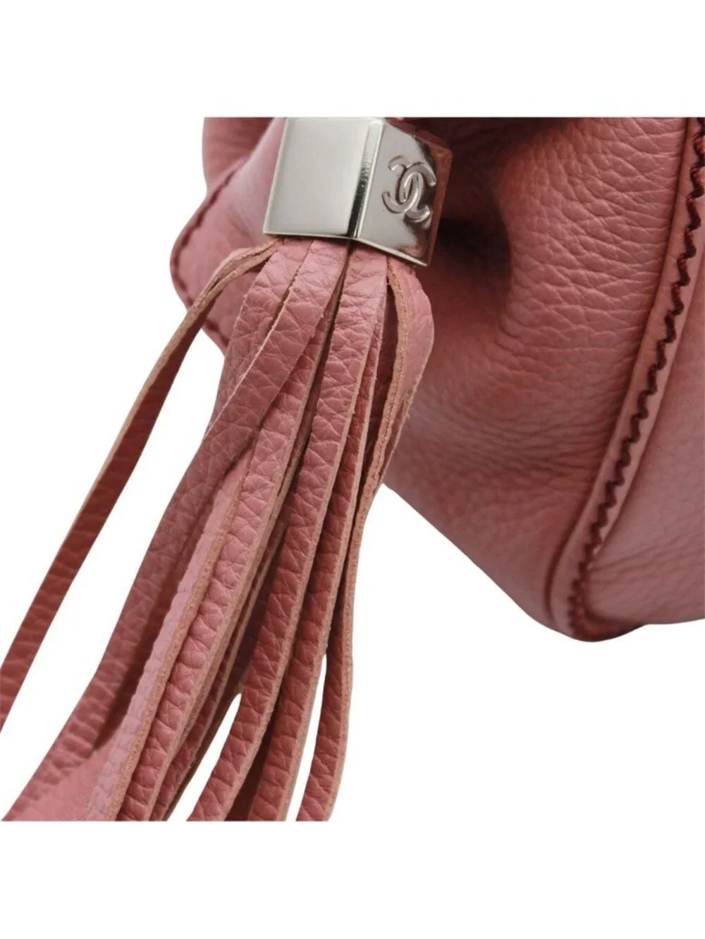 Chanel Bag Handbag Leather Pink Silver Tassel Faux Mini